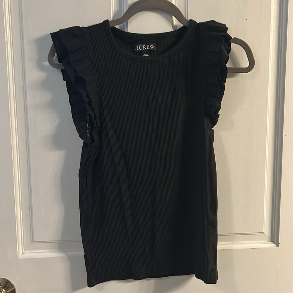 J. Crew Black Ruffle Sleeve Muscle Tee - Picture 3 of 3